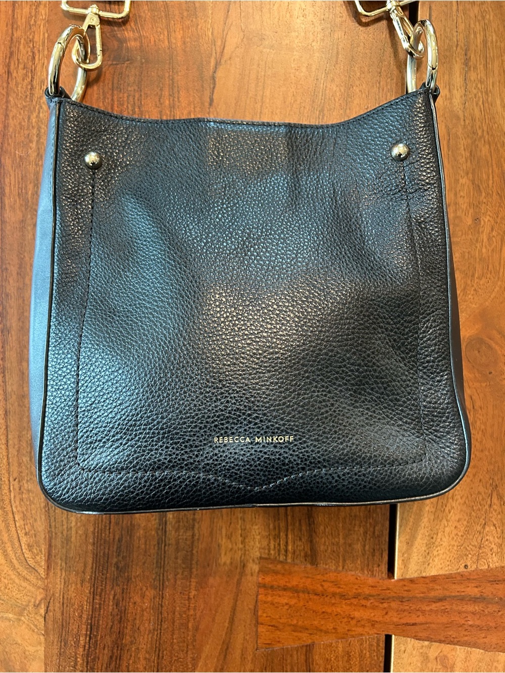 Rebecca Minkoff Black Pebbled Leather Shoulder Hobo with Gold Hardware